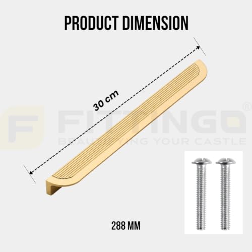Image of VEZEL Aluminium Cabinet Handle /Wardrobe Handle - Modern Cabinet Pull for Wardrobe, Drawer & Cupboard, Cabinet Furniture (PVD Gold) - 288mm - Pack of 4-| 3 Years Warranty |