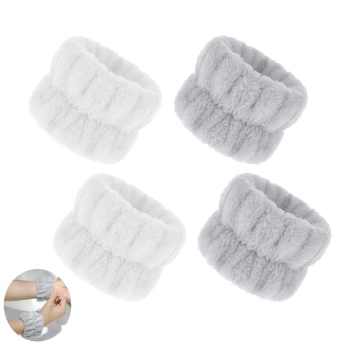 4 PCS Wrist Bands for Face Washing Face Wash Wristbands Wrist Towels for Washing Face for Girls Women Prevent Water Spilling down Arms(White/Grey)