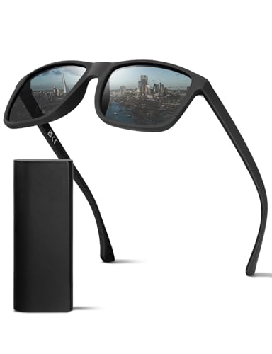 DIUWEU Polarised Sunglasses Mens Womens,Classic Fashion Sun Glasses for Driving Fishing Cycling Running,Anti Glare Ultralight TR90 Square Frame UV400 Protection (Black)