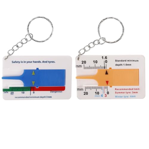Medidor de Profundidad de Banda de Rodadura Milisten y Medidor de Grosor de Pastillas de Freno Juego Azul-Blanco y Amarillo-Blanco para Autos y Camiones