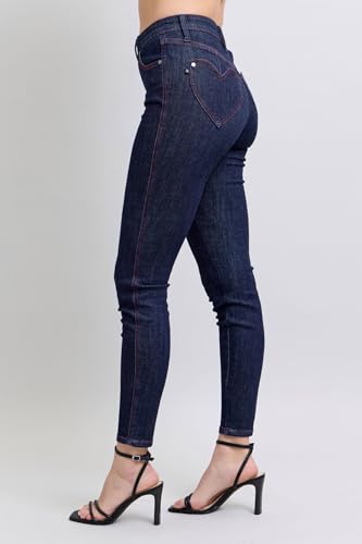 Judy Blue High-Waisted Heart-Shaped Back Pocket Skinny Jeans - Stretchy, Comfortable Fit for All-Day Wear -889163