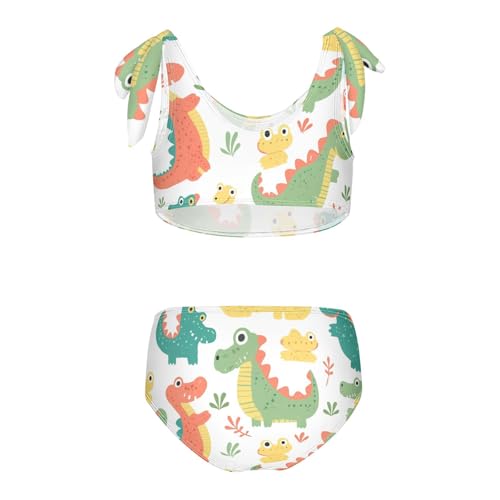 Cute Cartoon Crocodile Alligator Girl 2 Piecing Kids Bikini Set Scoop Neck Swimsuits Swimming Suits Adjustable Shoulder2