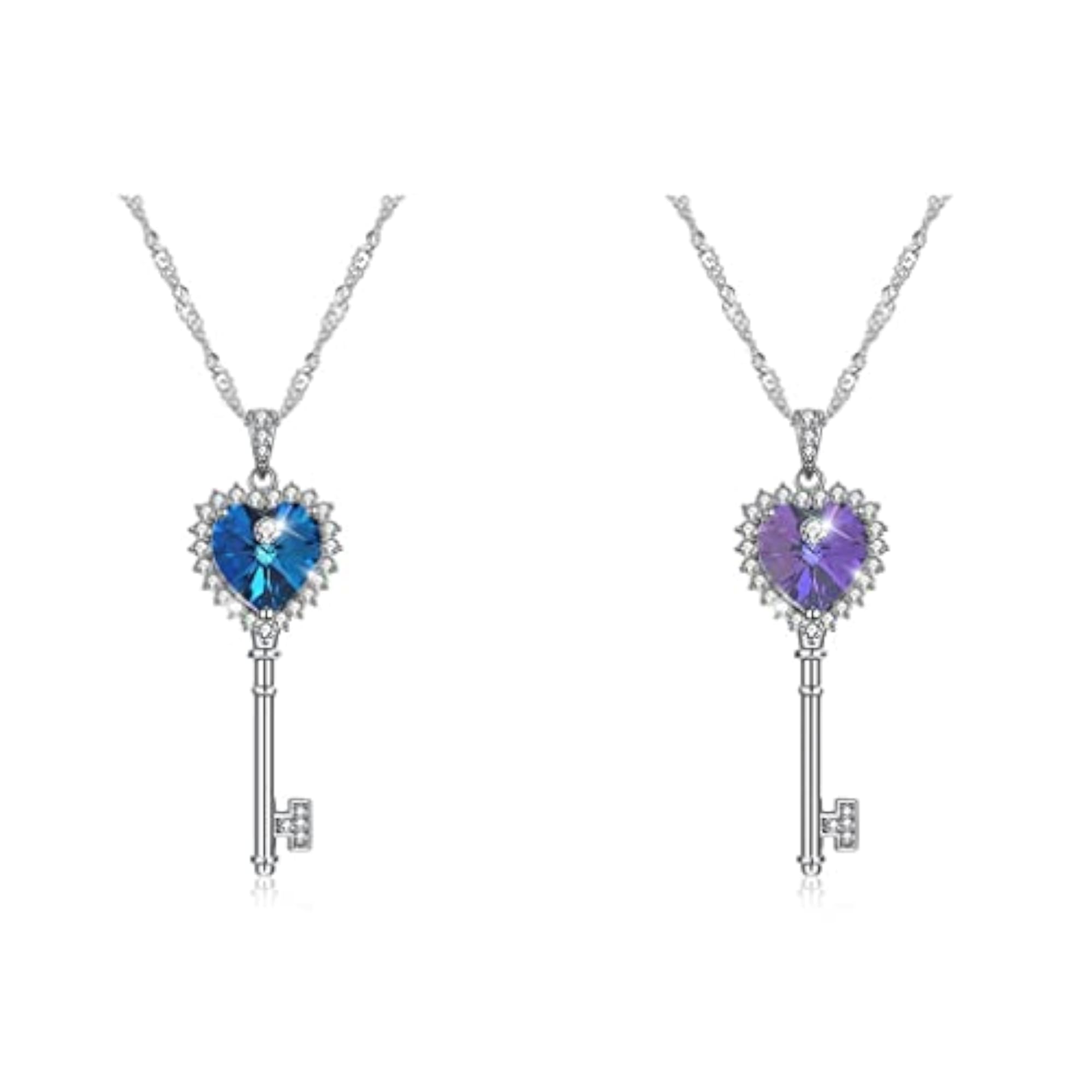 Women's 925 Silver Key Pendant Crystal Choker Necklace