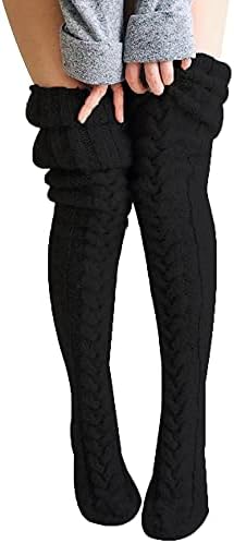 Acrawnni Womens Girls Winter Cable Knit Over Knee Socks Thigh High Long Boot Socks Stocking Leg Warmer
