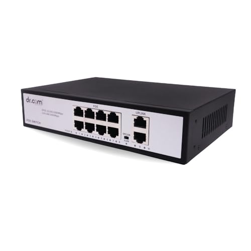 Image of dr.com 10 Port Gigabit PoE Switch with 8 PoE Ports and 2 Uplink Ports 10 /100 /1000 Mbps 120W Power IEEE 802.3af /at for CCTV IP Camera Network Switch Plug and Play Metal Body Black