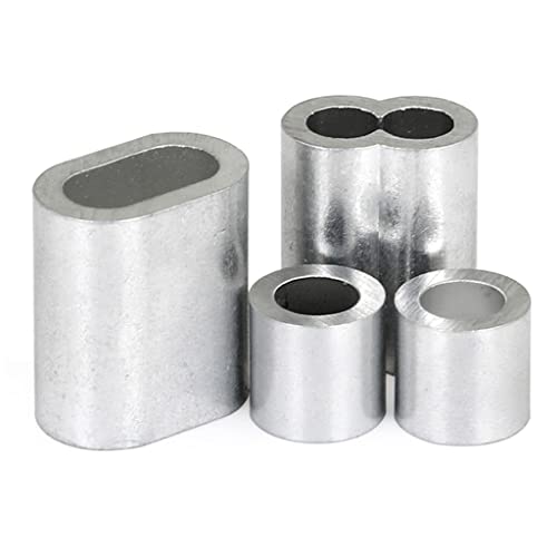 BAISHOP 60/100PCS Aluminum Crimping Loop Sleeve Clips, Aluminium Ferrules Clamping Tube Aluminum Sleeves Cable Crimps With Double Ferrules (Size : 6.0mm (60PCS))