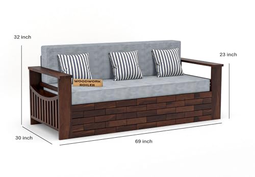 Image of Solid Sheesham Wooden Sofa Cums Bed with Mattresses for Living Room|Rosewood 3-Person Sofa Cums Bed for Bedroom Without Pillow (C-Walnut Finish)