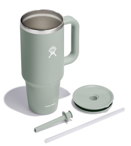 Image of Hydro Flask Travel Tumbler with Handle, Lid and Straw - Insulated Stainless Steel in 40 Oz Agave