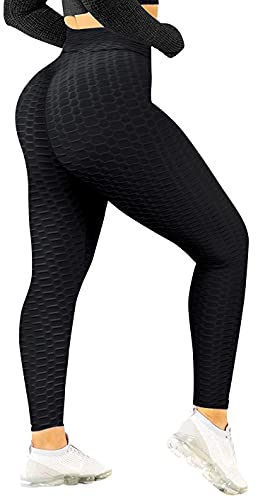 Love My Fashions® Womens Honeycomb Textured Anti-Cellulite Sexy High Waist Butt Lift Scrunch Gym Leggings Stretch Workout Running Elastic Sports Tights Black