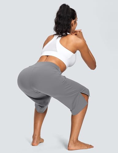 Image of ISEEGZ 15 inch /18 inch /21 inch Capri Pants for Women High Waist Wide Leg Yoga Capris with Pockets Stretchy Loose Fit Casual Workout