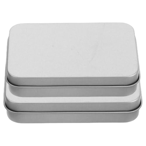 Healifty 2pcs Rectangle Tinplate Candy Storage Boxes with Hinged Lid, Small Metal Tin Containers 87x60x18mm for Home Organization and DIY Use
