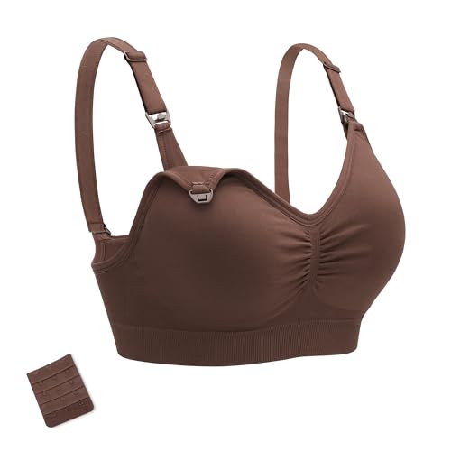 Stelle Nursing Bras Maternity Bra for Breastfeeding Pregnancy Wireless Bralette with Pads, Extenders(Cocoa,L)