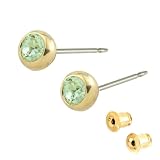 [ジュエリーショップエム] ピアス カラーストーン 誕生石 1粒 金属アレルギー対応 レディース メンズ 落ちない キャッチ セット ゴールド 8月 クリソライト G