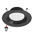 Maxxima 4 in. 5 CCT Retrofit Recessed LED Downlight, 800 Lumens, with E-26 Quick Connect, Color Selectable 2700K-5000K (2700K/3000K/3500K/4000K/5000K), Dimmable, Black Trim