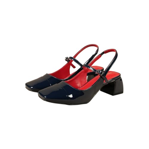 Image of Theater Women Twiggy Mary Jane Block Heel Sandals with Square Toe and Adjustable Buckle Slingback | Cushioned Comfort for Office & Formal Wear