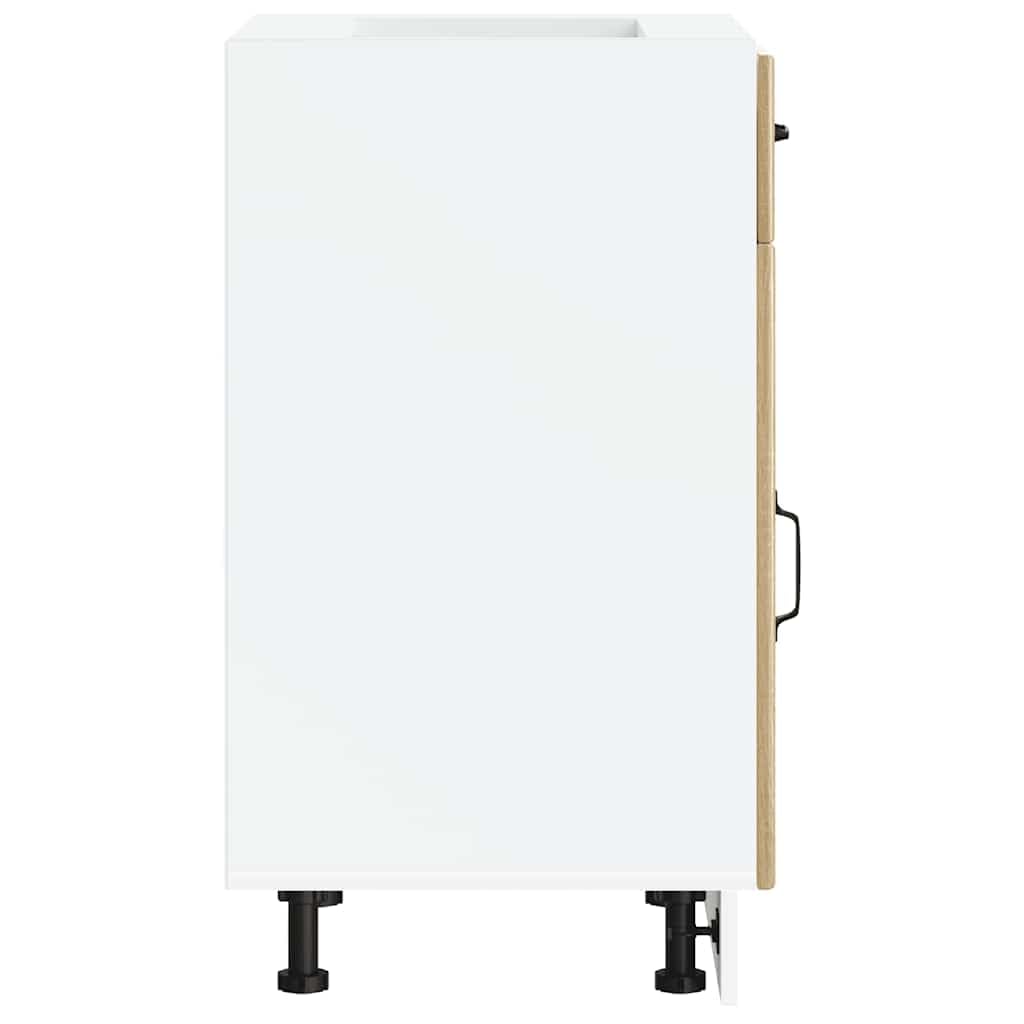 Lucca Sonoma - Mobiletto da cucina in legno di quercia Sonoma, 50 x 46 x 81,5 cm, vano portaoggetti con piedini regolabili, per stoviglie, pentole e microonde, in confezione piatta