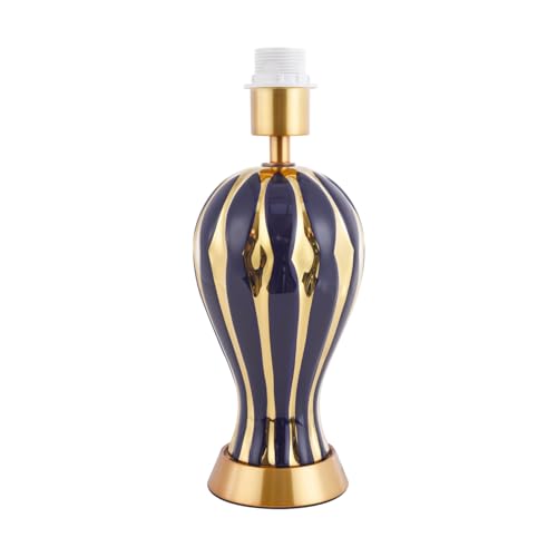 Happy Homewares Traditional and Classic Design Glossy Navy Midnight Blue and Polished Gold Ceramic Table Lamp Base | 34cm x 14cm | Inline Switch on Clear Cable