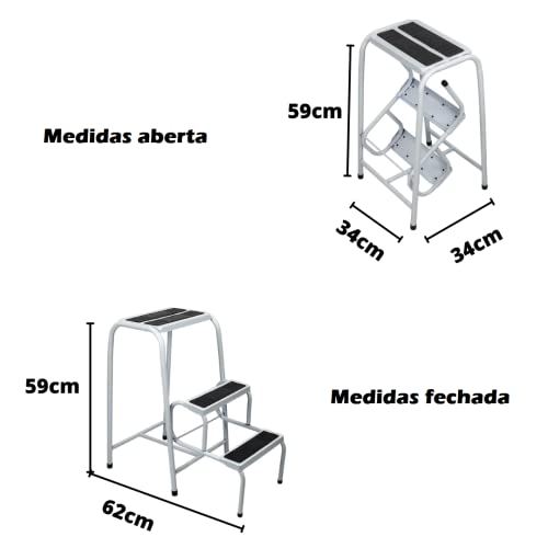 Banqueta Escada Reforçada Articulável 3 Degraus Em Aço Antiderrapante Até 100Kg - Utilaço