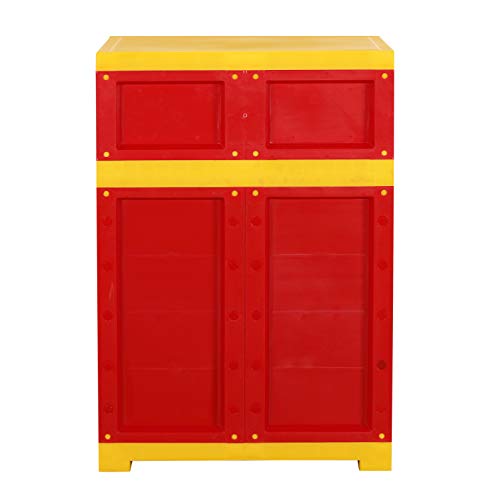 Image of Cello Novelty Dual Plastic Shoe Rack with Dustproof Doors| 3 Year Warranty | Chappal /Slipper /Footwear Stand for Home, Living Room, Office, Outdoor| Red & Yellow Colour