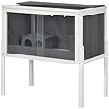 PawHut Wooden Hamster Cages, Small Animal Habitats with Shelf, 2 Play Huts, for Hamsters, Gerbils, Rutin Chickens, 82 x 45 x 81cm - Dark Grey