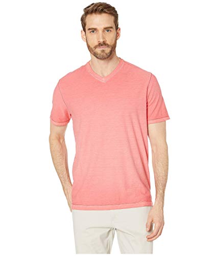 Tommy Bahama Cirrus Coast V Neck 3 Button Tee Shirt Henley (Medium, Mandalay Red)