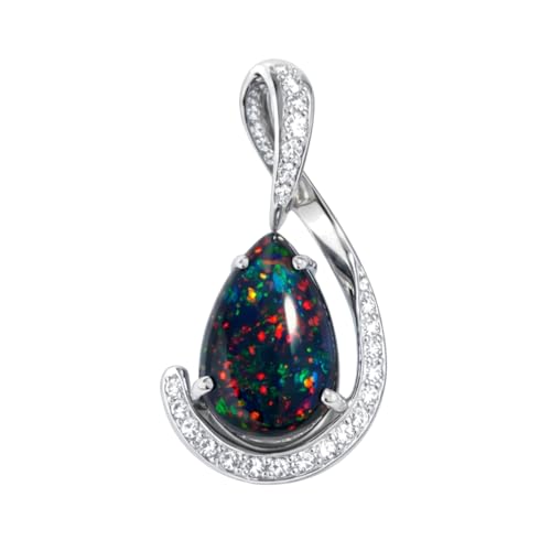 Pendentif opale noire naturelle argent 925 oxyde zirconium pierre poire