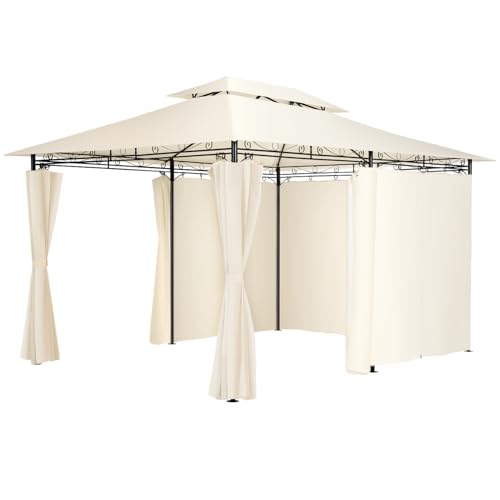 tectake® Carpa Pabellón, Cenador Jardín Exterior, Paneles Laterales, Cenadores para Jardin, Soporte Estable, Pergolas de Jardin, Carpas para Exteriores - 3x4 m Crema