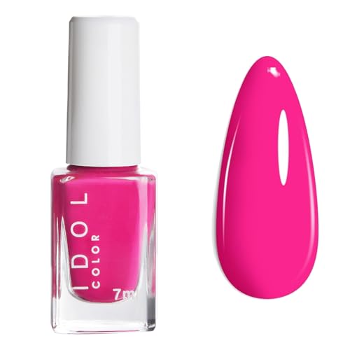 Bright Pink Nail Polish - 7ml Hot Pink Nail Polish - Neon Pink Nail Varnish Quick Dry - Breathable French Manicure Nail Varnish Oil Based Formula No Need Baking