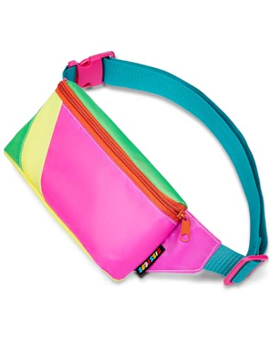 sissycos 80s Retro Neon Fanny Pack 90s Accessories for Women Men Waist Packs 2 Pockets Belt Waist Crossbody Bag Adjustable And Lightweight