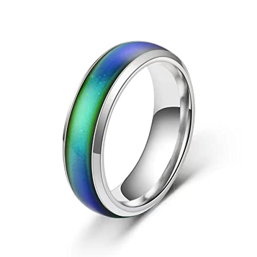 Image of 6mm Mood Ring Color Rings Comfort Fit Stainless-Steel Band Emotion Band Simulated Moon Stone for Kids and Adults (10#)
