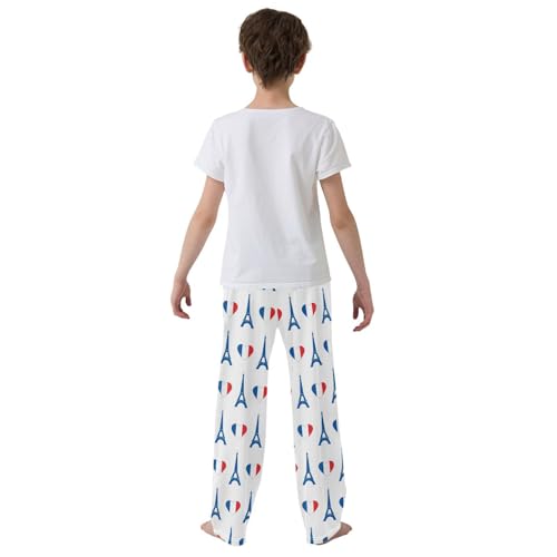 Frence Flag Love Heart Boys Long Pants Soft Trousers Elastic Waist Kids Lounge Bottoms with Pockets S-XL3