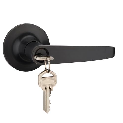 1 Pack of HAIFUAN Door Lever Handle Lockset, Doob Knob for Use of Entry Black Color, Come with 3 Keys(802-B) - Image 2