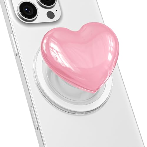 Svanove Heart Magnetic Phone Grip Compatible with Magsafe Phone Grip Holder Cute Collapsible Glass Grips Stand Kickstand for iPhone Samsung 3D Crystal Pretty Glitter Love Mag Safe Holder Light Pink