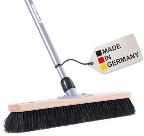 BawiTec Rosshaar Naturhaar Saalbesen mit Teleskopstiel,Breite 50cm,Stabiler Metallstiel verstellbar max. 200cm,sehr weiche Borsten für sehr Gute Staubbindung,Kehrbesen,Besen,Rosshaarbesen