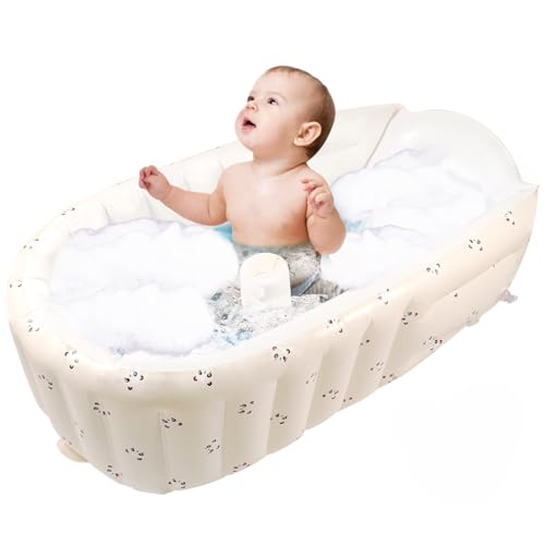 Bañera para bebé,Bañera inflable debajo de la bañera,Bañera plegable recomendada para niños de 0 a 5 años,Bañera portátil para la ducha de los niños pequeños, 90×55×30cm, Antideslizante (panda)