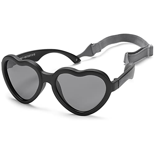Image of Flexible Heart Shaped Baby Polarized Sunglasses with Strap Adjustable Toddler & Infant Age 0-24 Months