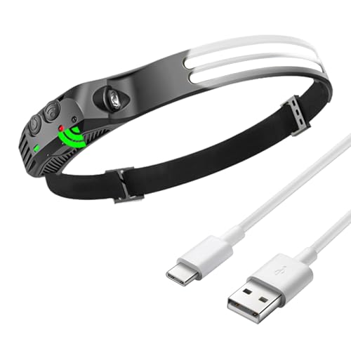 Linterna Frontal LED Recargable,Super Brillante Linterna Cabeza LED Con Sensor de Movimiento y Luces de Advertencia Rojas, IPX5 Impermeable linterna de cabeza, Adecuado para Camping, Pesca, Trekking