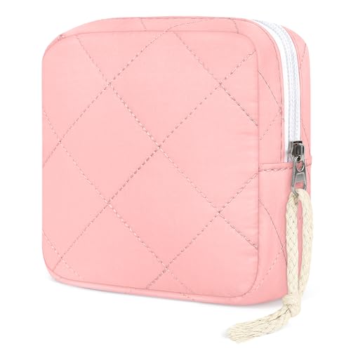 Image of Likesing Period Bag Pouch, Quilted Cotton Tampon Holder for Purse-Pink | Quilted Period Pouches for Teen Girls, Women Portable Sanitary Napkin Storage Bag, Feminine Sanitary Bags Emergency Pad Pouch