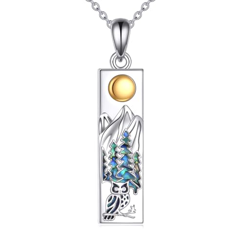 YFN Mountain Owl Necklace for Women Sterling Silver Nature Jewelry Gift for Skiers, Hikers, Campers,
