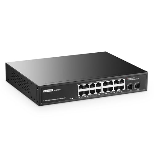 Image of 16 Port 2.5G Switch with 2x10G SFP+, 16 x 2.5G Ethernet Base-T Ports, YuLinca Multi-Gigabit Fanless Unmanaged Plug & Play Rackmount Switch