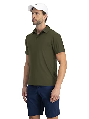 Image of Three Sixty Six Golf Shirts for Men - Dry Fit Short-Sleeve Polo, Athletic Casual Collared T-Shirt, Camo Green, XX-Large