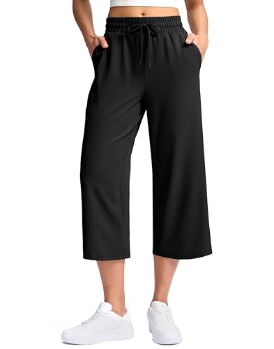 Soothfeel Women's Capri Pants Loose High Waisted Wide Leg Lightweight Travel Hiking Pants for Women Casual Summer with Pocket