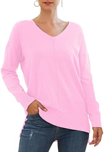 PCEAIIH Women’s Casual Lightweight V Neck Batwing Sleeve Knit Top Loose Pullover Sweater