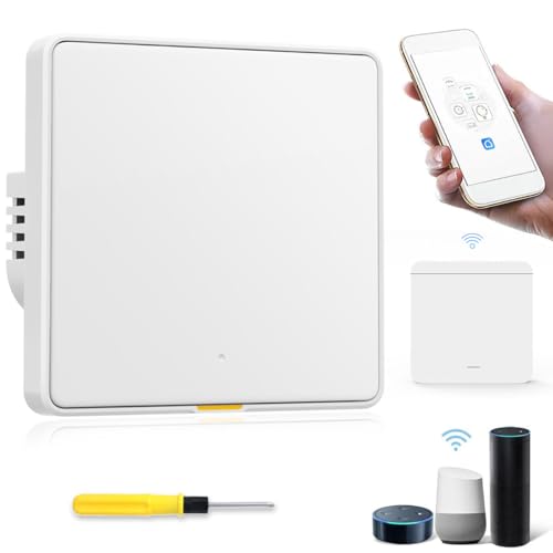 Acmerota Interruptor de luz de pared inteligente (se necesita neutro, 2 balancines), control remoto de interruptor inteligente WiFi sin Internet, compatibles con Amazon Alexa y Google Assistant.