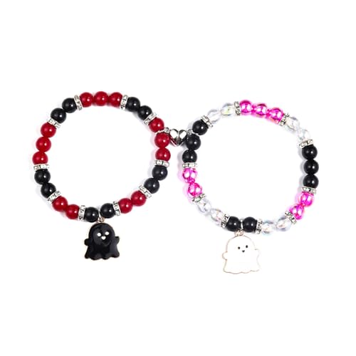 Image of 2Pcs Love Heart Couple Matching Bracelet Set Adjustable Braide Rope Halloween Mummy Ghost Pumpkin Hat Wizard Bracelet for Women Men Lover Friend Friendship Jewelry