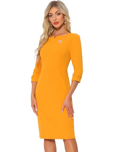 Image of Allegra K Work Dress for Women 3 /4 Sleeve Boat Neck Back Slit Sheath 2026 Professional Bodycon Business Casual Dresses