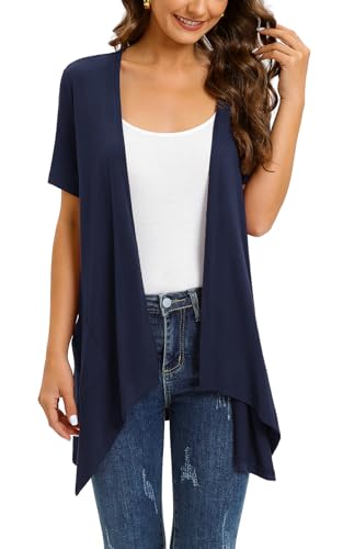 Image of Veryoung Floral Short Sleeve Cardigans for Women Casual Drape Open Front Lightweight Summer Cardigan with Pocket High Low Hem