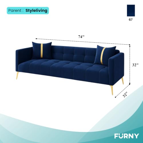 Image of Furny Styling 3 Seater Fabric Sofa Set (Blue) | Soft Velvet Fabric | Modern Design | Comfortable Seating | Living Room Furniture