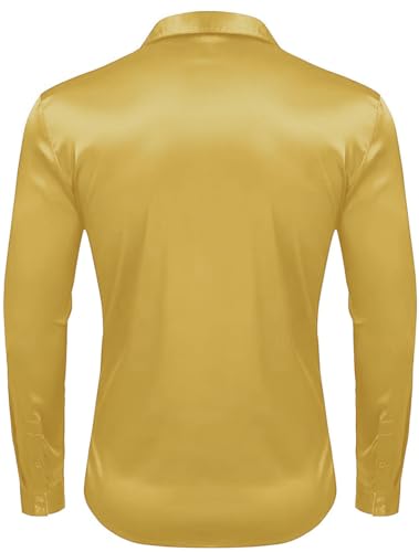 Image of IndoPrimo Men's Satin Shirt with Spread Collar Neck Line Solid Pattern Full Sleeves Regular Fit Western Style and Standard Length