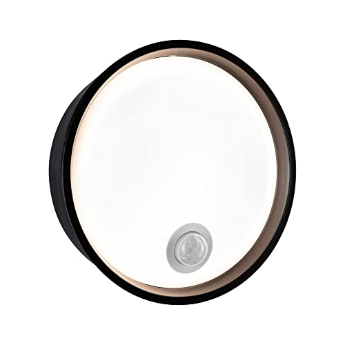 Paulmann 94698 LED outdoor luminaire wall luminaire Platomo motion sensor seawater resistant IP44 round 180mm 3000K 14.5W 1200lm black plastic